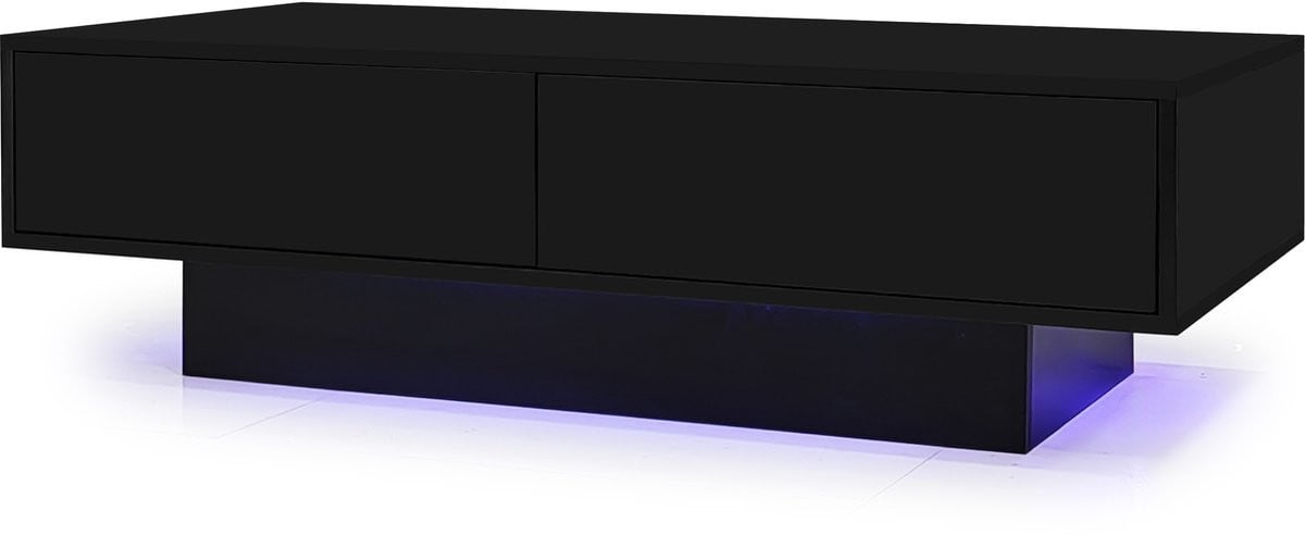 Rolipo Salontafel met LED-verlichting en 2 lades, Zwart, B: 115 cm, D: 55 cm, H: 34 cm