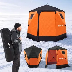 VEVOR Eisangelzelt Eisfischerzelt für 4-6 Personen 2,43x2,43x2,15m Isoliert, fürs Winterangeln, 3,74 m2 Fläche, 600D 4-Lagiges Gewebe, Tragbares Eisschutzzelt im Hub-Stil mit Ankern, Seilen, Tragetasche
