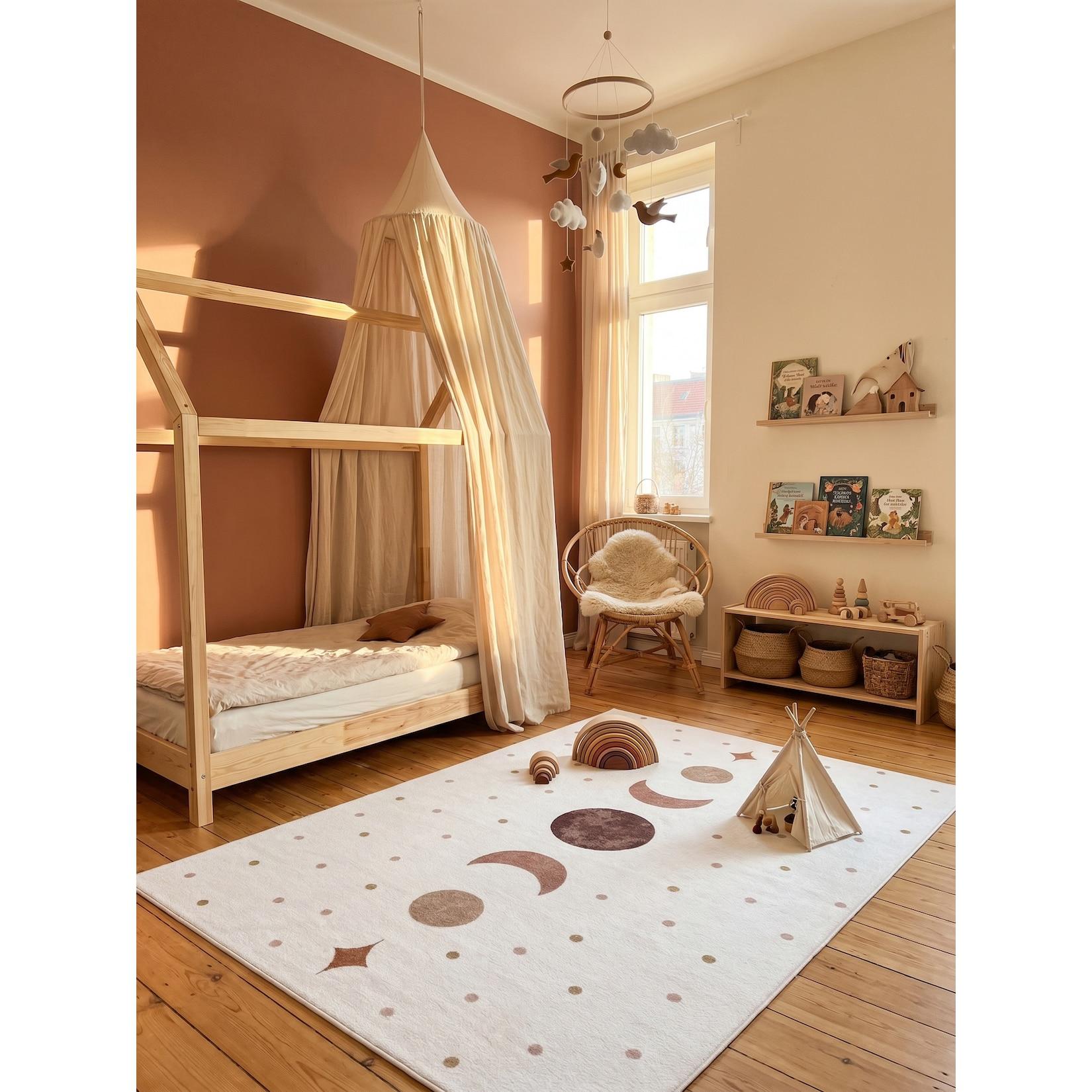 Kinderteppich Mondphasen Creme 140x200 cm Waschbar