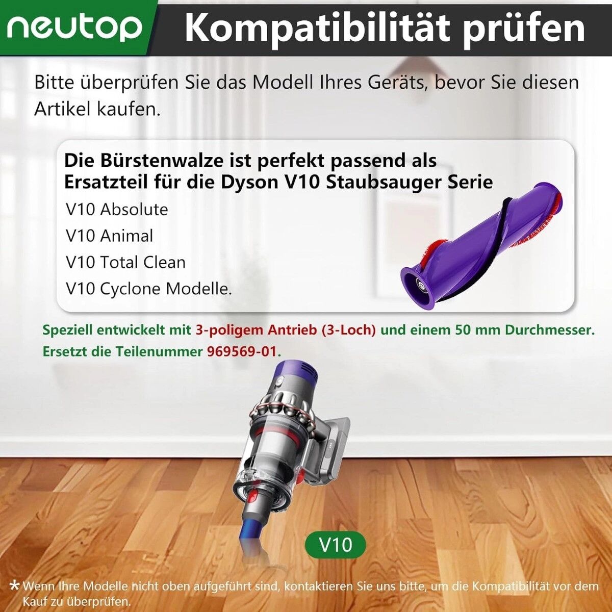 INF Kompatibel mit Dyson V10 Ersatzbürste für Staubsauger, Anti-Tangle-Bürstenrolle, 2er-Pack
