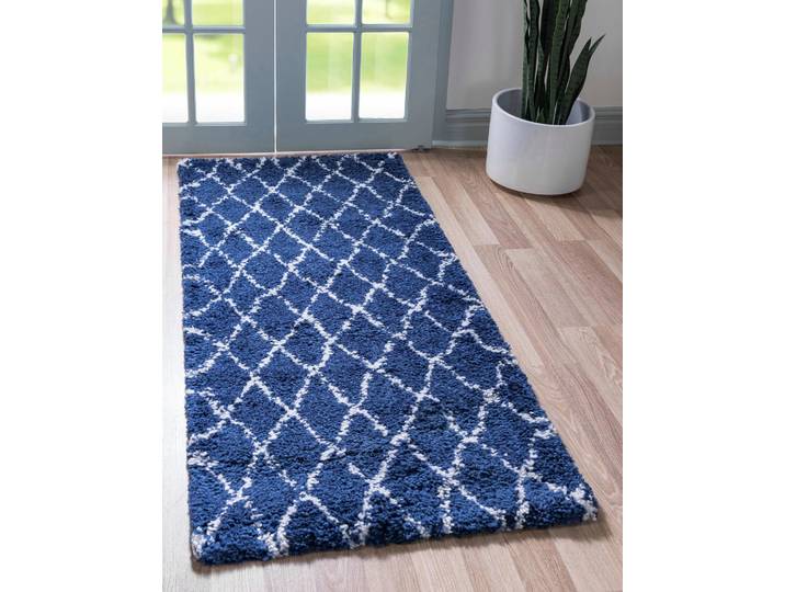 Hochflor-Teppich Temara Shag, LAGERRÄUMUNG , blau (marineblau, elfenbeinfarben), B:79cm H:51mm L:183cm, Polypropylen (PP), MYFLAIR MÖBEL & ACCESSOIRES, Teppiche, Hochflor-Teppich, gewebt, Rauten Design, weich & kuschelig