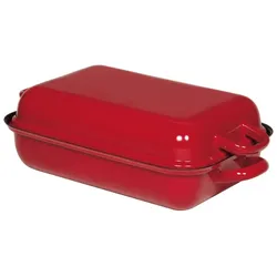 Riess Bratpfanne mit Deckel 32x22cm Rot Emaille