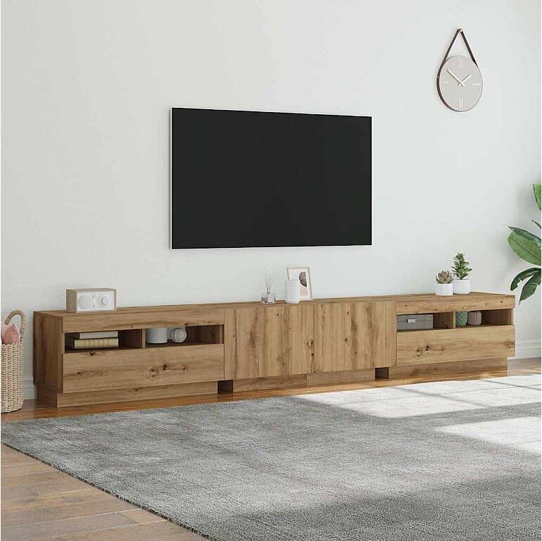 vidaxl Mueble de TV luces LED madera roble artisan 260x35x40 cm