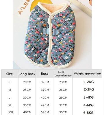 Uplift Essentials Luxurious Floral Fleece Pet Vest Warm Quilted Winter Coat For Small Dogs & Cats blue s
