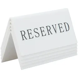 Securit® Set mit 5 Tischaufstellern Reservierung "Reserved" (Englisch) – Weißes Acryl mit schwarzen Buchstaben