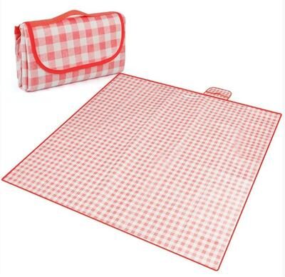 Uplifted Trends Portable Waterproof Picnic Blanket Foldable Beach Mat With Handle Red Checkered 3pcs red