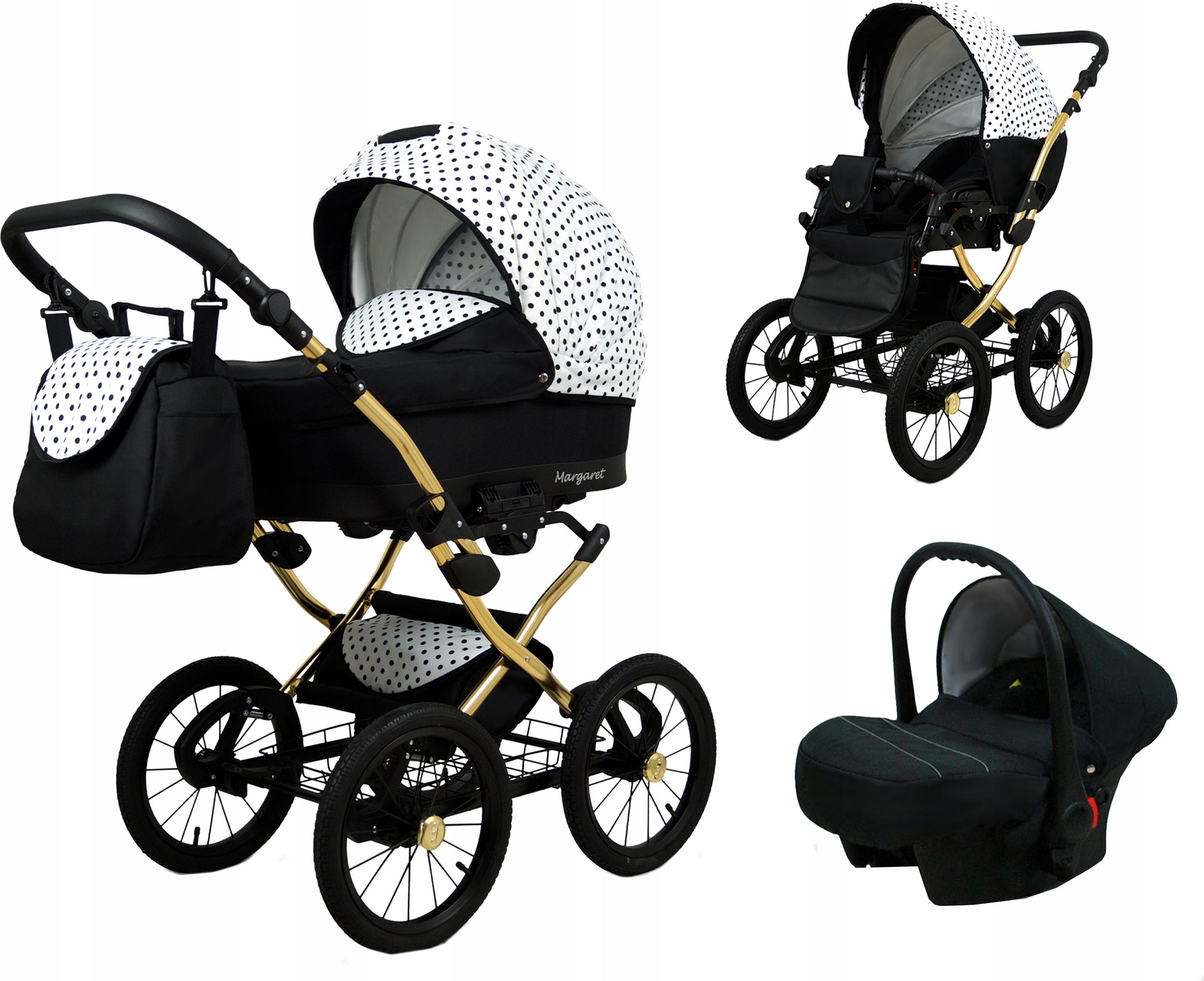 BabyLux Margaret Gold | 3in1 Kinderwagen Set | Black Dots | Kombikinderwagen | Kinderwagenset |
