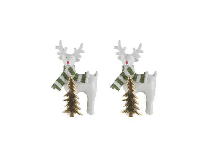 Weihnachtsfigur CREATIV HOME Hirsch , weiss (weiß), B:8cm H:15cm T:4,5cm, Dekofiguren, Weihnachtsfigur, mit Schal