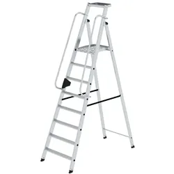 PROREGAL Plattformleiter | 8 Stufen | inkl. beidseitigem Handlauf | Aluminium | nivello Leiterschuhe