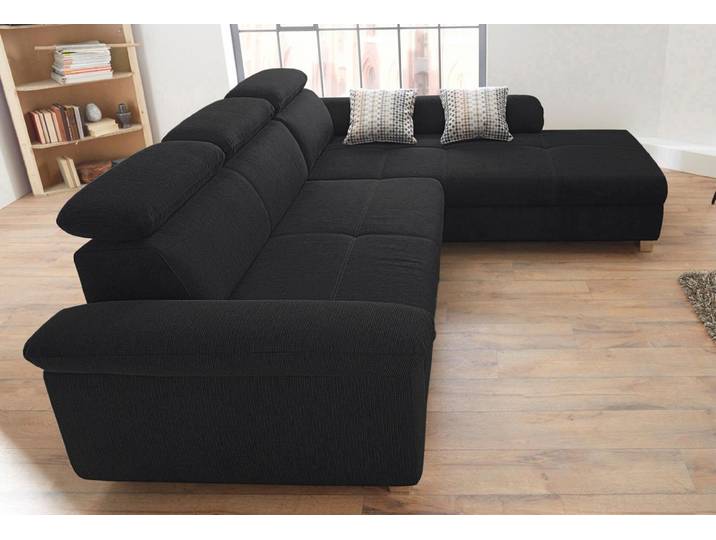 Ecksofa JOCKENHÖFER GRUPPE Landshut L-Form, B: 295 cm , schwarz, B:295cm H:102cm T:214cm, Struktur ( 100% Polyester);Zierkissen: 100% Polyester, Sofas, Ecksofa, mit Schlaffunktion, Kopfteilverstellung & 2 Zierkissen