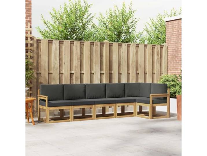 RJPLMFV Ecksofa für den Außenbereich, 6-teilig, Akazienholz, massiv, weiß, anthrazit