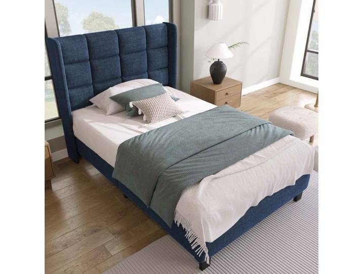 Lit rembourré lit simple 90x200 cm avec cadre de latte dureté moyenne - bleu