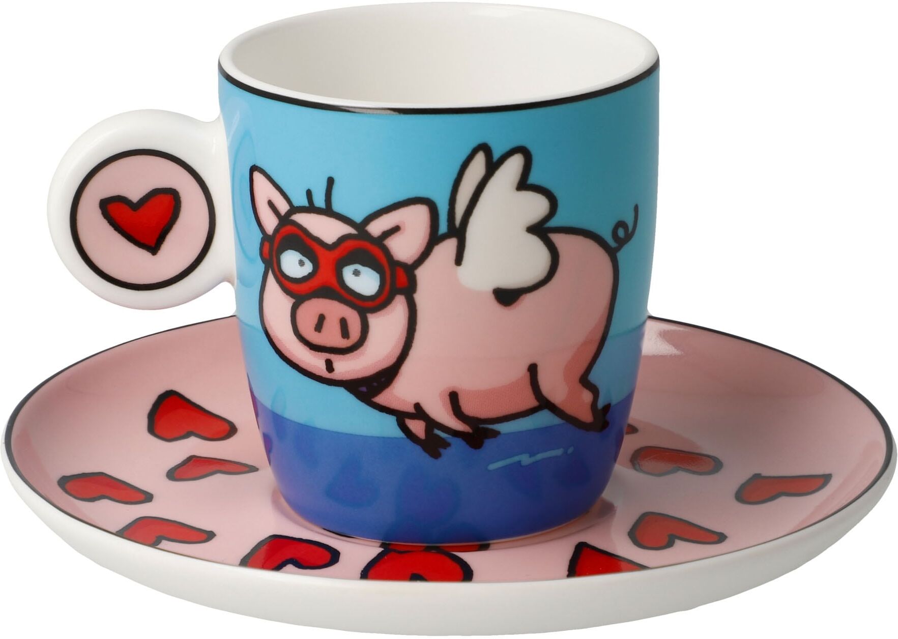 Tasse GOEBEL "Espressotasse Ed Eck- When Pigs Fly", bunt, B:12cm H:7cm, Porzellan, Trinkgefäße, Tasse