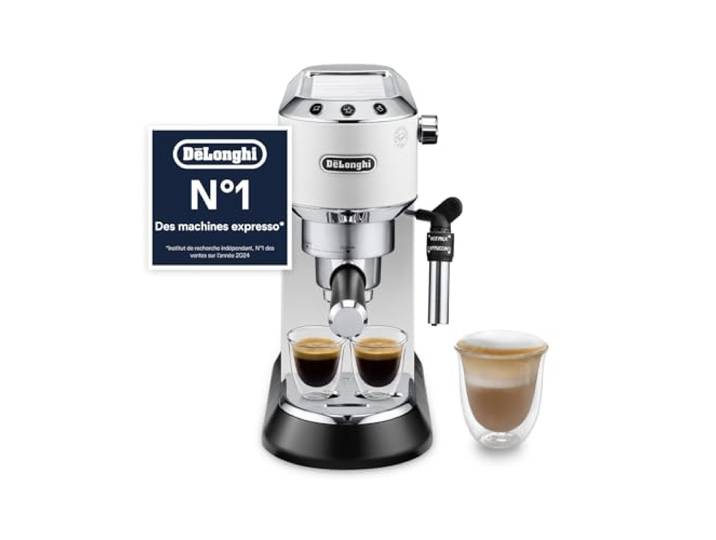 DELONGHI Dedica Style\, Machine expresso pour préparer des boissons café et lactées\, EC685W\, Blanc