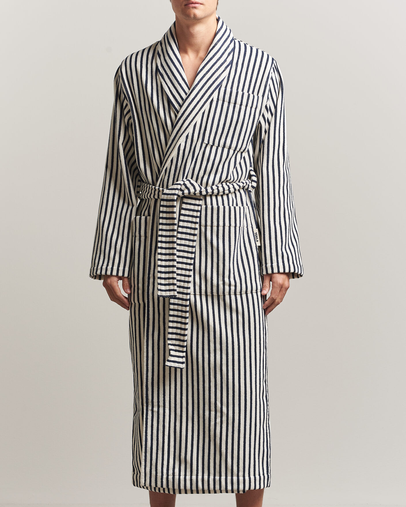 Tekla Organic Terry Classic Bathrobe Sailor Stripes men L Hvid
