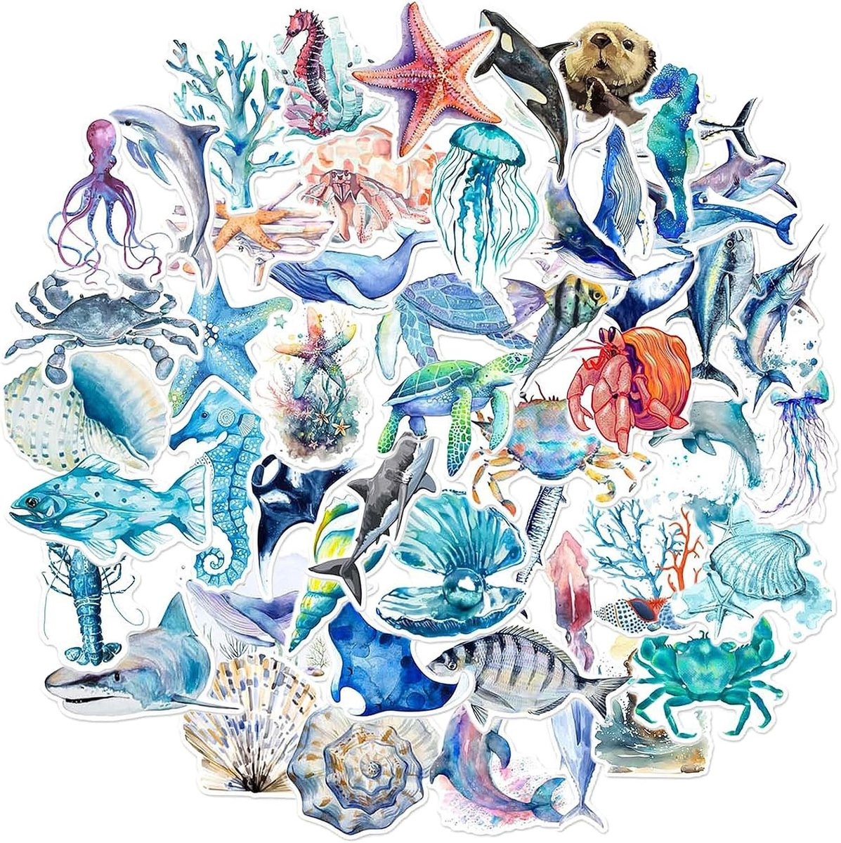 50 Stuks Waterdichte Dierlijke Stickers met Vissen voor Kinderen, Zelfklevende Stickers voor Scrapbooking en Decoratie