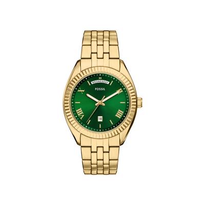 Quarzuhr FOSSIL "CAMPBELL", gold (gelbgoldfarben, grün, grün), Armbanduhren, Herren, gelbgoldfarben, Quarzuhr, Armbanduhr, Herrenuhr, Edelstahlarmband, analog, Tag, Wochentag