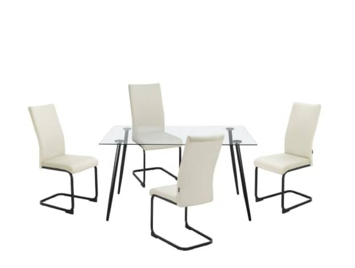 Danny Set aus Esstisch 140x80 cm und 4 Stühlen in Velvet Cream