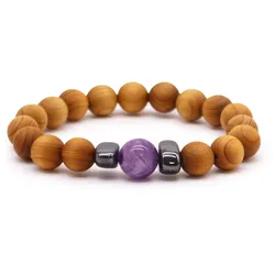 Cedarwood Third Eye Chakra Bangle with Amethyst