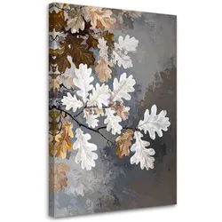 BILD auf Leinwand, Eichenblätter Natur weiß-beige