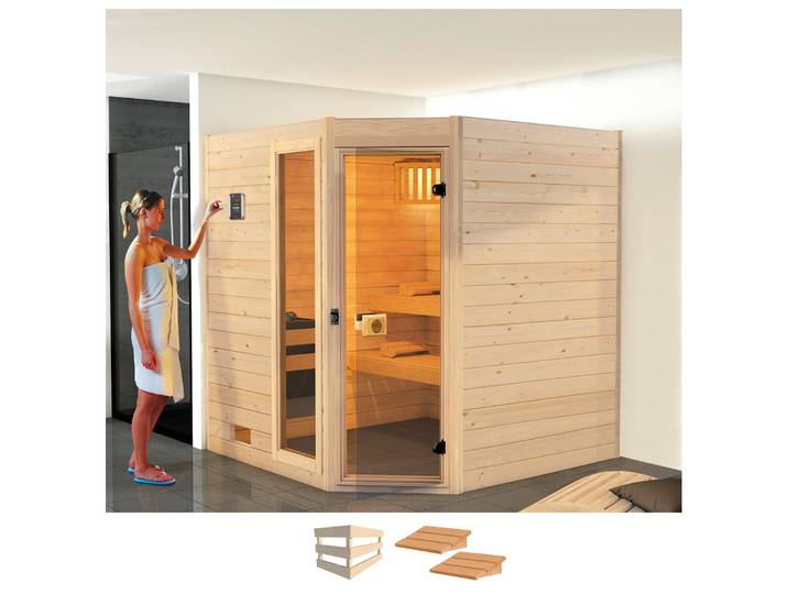 Sauna WEKA Valida , beige (natur), ohne Ofen, (ohne Ofen), Saunen, Sauna, ohne Ofen