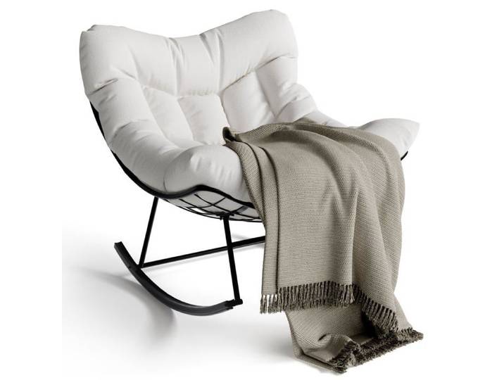 Fauteuil à bascule – Fauteuil Œuf d'Extérieur avec Repose-Pieds et Coussin Épais – coussin de siège beige