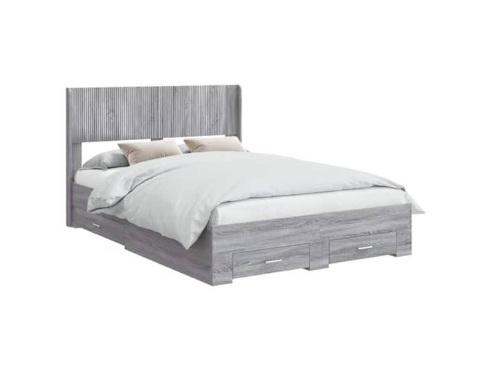 PUGYNBK Bettgestell mit Kopfteil und Aufbewahrung, Grau Robustes Holz, feste Lamellen, minimalistisches Design, einfache Reinigung