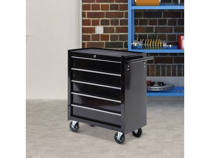 HOMCOM Armoire à Outils 5 Tiroirs Acier Noir à Roulettes