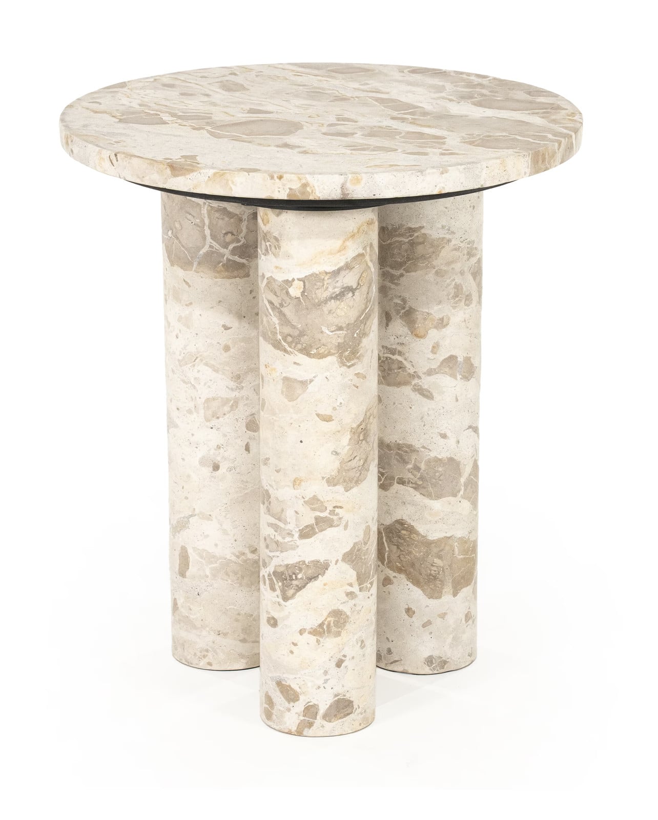 By-Boo Ronde Bijzettafel Marmo Marmer Beige - Diameter: 40 cm, Hoogte: 45 cm