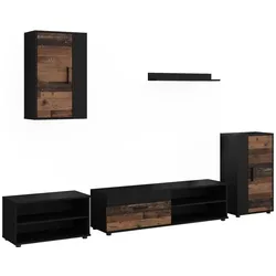 Vicco, Wohnwand, Wohnwand Berno, Schwarz/Oldstyle, 5-teiliges Set (140 x 35.20 x 38.70 cm)