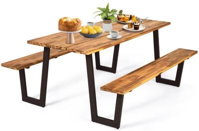 Costway Patented 70 Inch Dining Table Set with Seats and Umbrella Hole