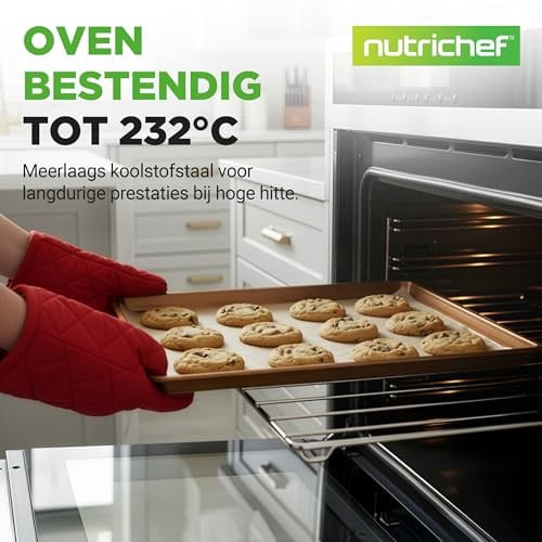 NutriChef Bakplaten set - 3-delige Anti-aanbakplaten van Koolstofstaal - Goud