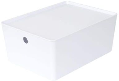 YBM Home Plastic Storage White Organizing Bin with Lid, with Handle