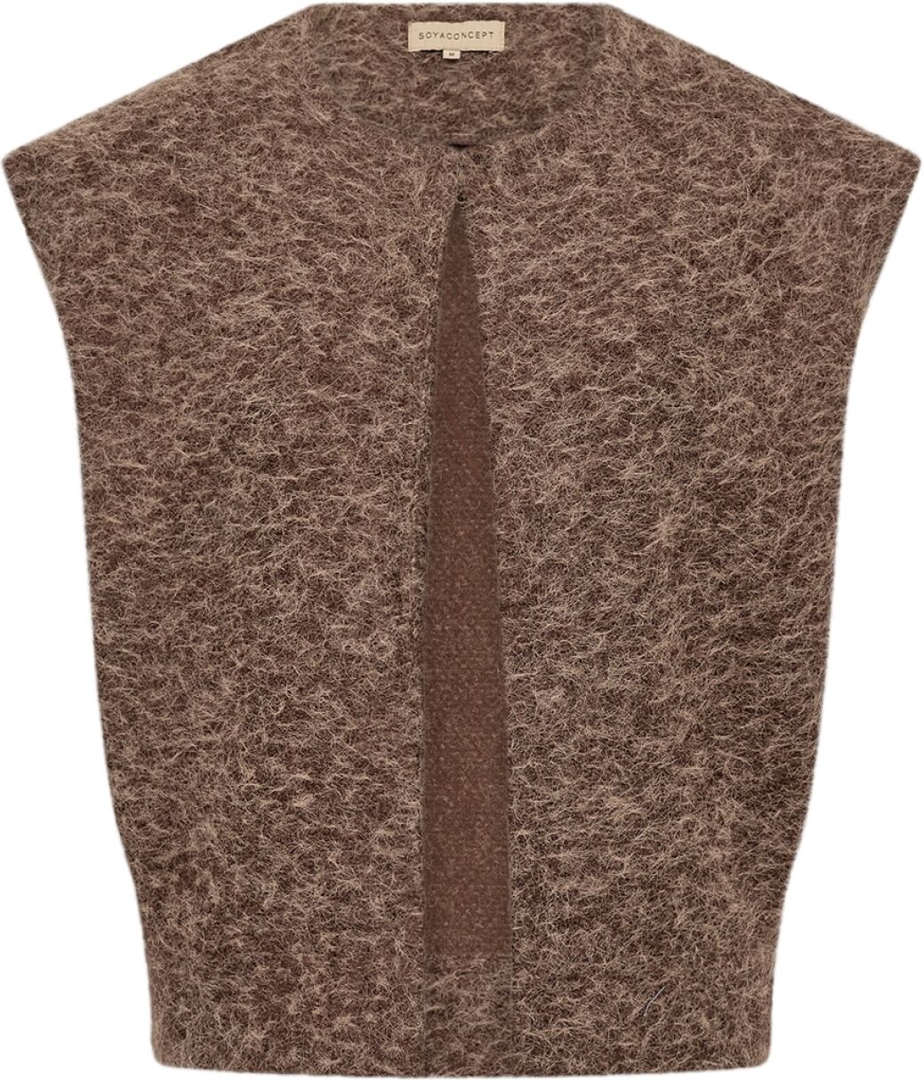 Plüschweste SOYACONCEPT "SC-HIRA 1", Damen, Gr. XXL, braun (chocolate plum melange), Web, Obermaterial: 100% Polyester, meliert, normal, Rundhals, Westen Plüschweste, Kunstfaser chocolate plum melange XXL