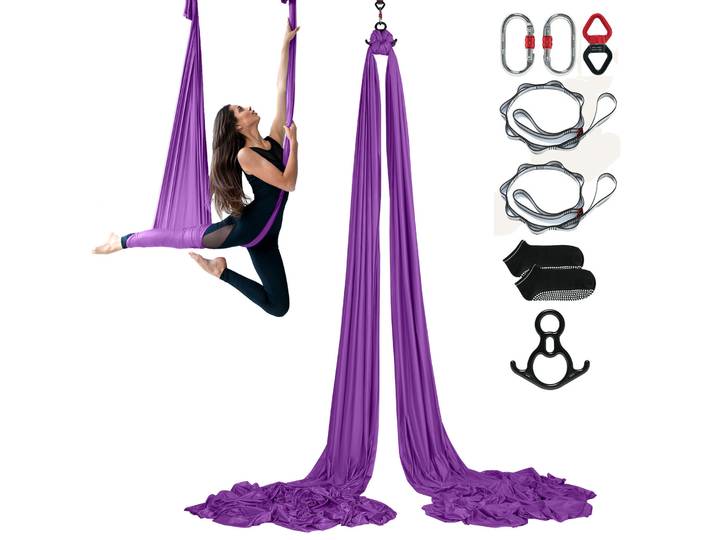 SucceBuy 8,7/11 Yards Hamac de Yoga Aérien et Kit de Démarrage Yoga Balançoire, Sangle de Yoga en Tissu Soie Aérienne, Accessoire pour le Fitness de Tous les Niveaux