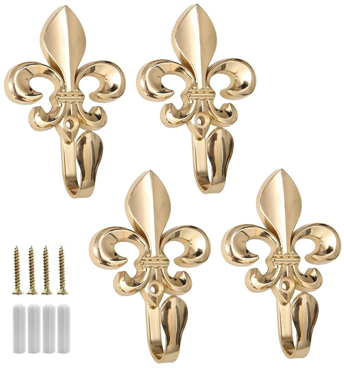 Merkloze set van 4 gouden decoratieve kledinghaken voor muurmontage