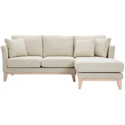 Rechtsseitiges Ecksofa 4-Sitzer aus beigem Stoff mit abnehmbaren Bezug und hellem Holz OSLO