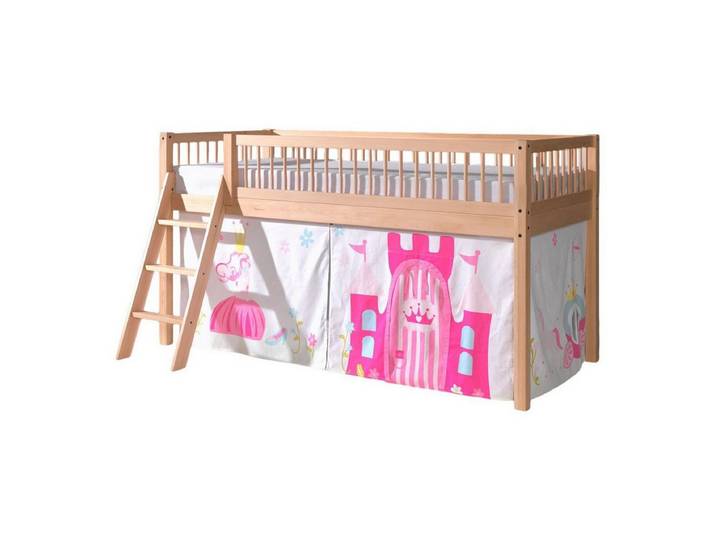 58 aufm Kessel Kinderbett Halbhohes Bett Kelci 90x200 Textilset Princess Buche Massivholz natur (inkl. Versand, Lieferung bis Verwendungsstelle), Märchenhaftes Design für kleine Prinzessinnen