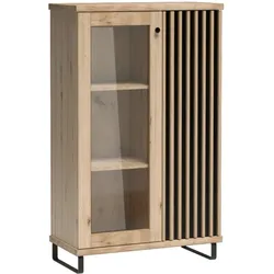 VITRINE Caya mit zwei Türen und Metallbeinen, Eiche Artisan