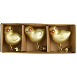 Decoris 3 Deko Küken mit Clip 5,5cm Glas - Osterküken auf Klammer zum Dekorieren & Basteln Dekoklammern Osterschmuck Osterdeko Frühlingsdeko Goldgelb