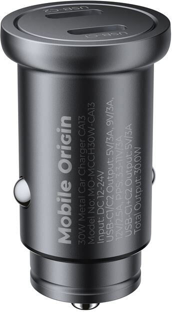 Mobile Origin Hurtig Biloplader 30W med 2x USB-C - Sort