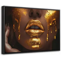 LEINWAND Bilder mit Rahmen - Frau - Gold - Luxus - Porträt - 60x40