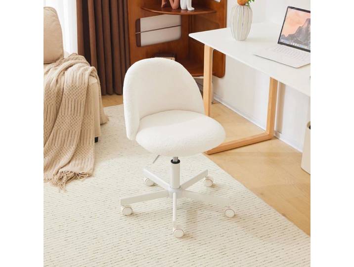 Chaise de Bureau Mignonne s Accoudoirs Petite Chaise Conftable Fauteuil de Coiffeuse avec pt Lombaire Blanc Blanc BUREAU
