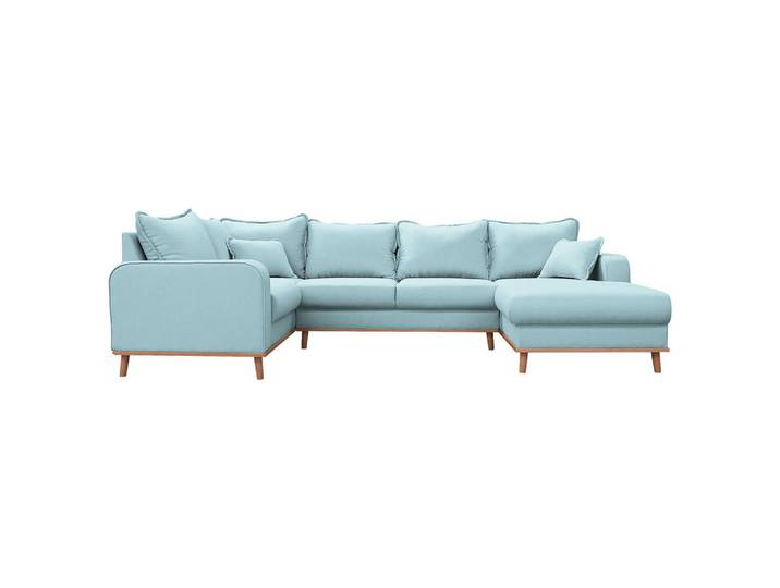 Wohnlandschaft, Hellblau, 296x170 cm, Textil, U-Form & Armteil Links, Livetastic