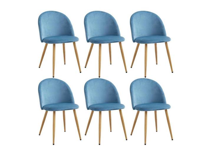 Esszimmerstuhl 6er-Set Samt Blau, 43x80x47.5 cm, Esszimmer, Stühle