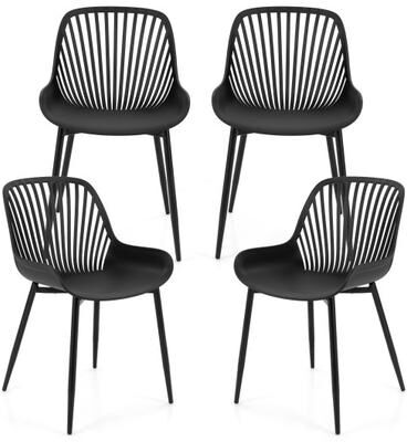 Costway Modern Kitchen Chairs with Metal Legs, Cutout Backrest, Curved Seat for Dining Room Home Office-Black