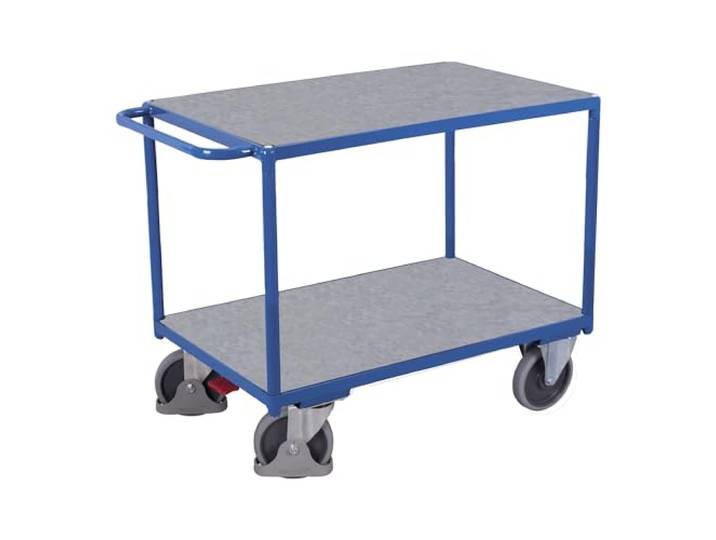 Schwerer Tischwagen mit 2 Zinkblechladeflächen RAL5010 Enzianblau Rollwagen