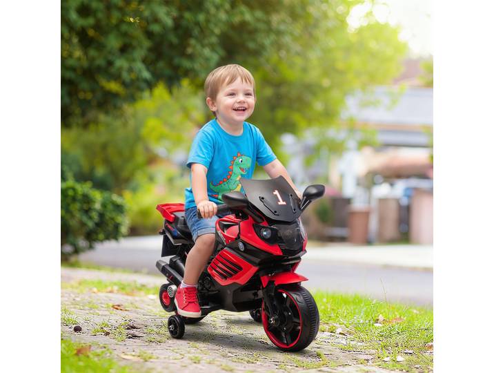 AIYAPLAY Moto Électrique Enfant 6V Rouge avec Roues et Phare