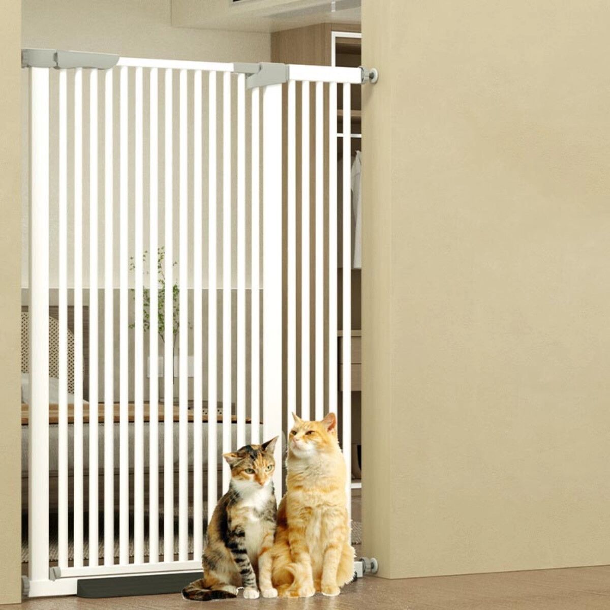 INF Barrière de sécurité pour chats sans perçage - Installation sans dommage, oscillation bidirectionnelle 180°, renfort Blanc