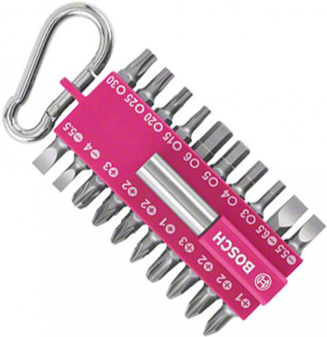 Bosch Assortiment d&amp;#039;embouts de vissage avec mousqueton (fuchsia), 21 pieces 2607002821